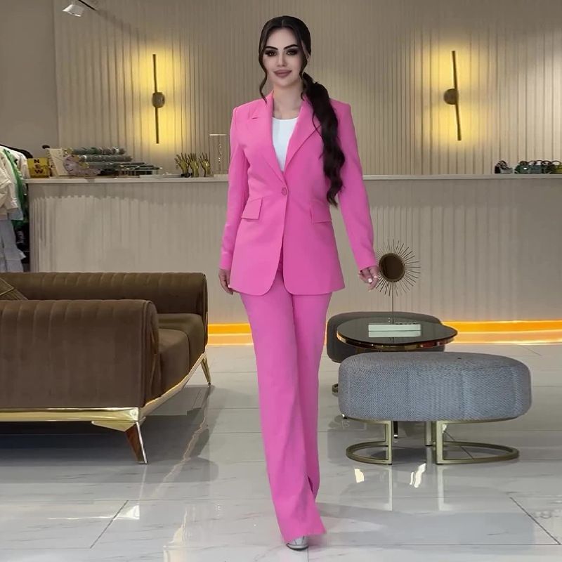 Damenbekleidung Damenbekleidung einfarbig Revers Anzug Temperament Pendlerhose zweiteiliger Anzug_voghion.com