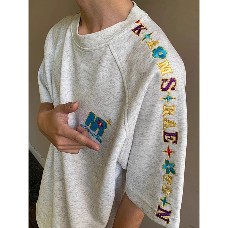 T-shirt unisex con scritta vintage – T-shirt oversize in cotone con ricamo (M-XXXL, essenziale per lo streetwear)_voghion.com