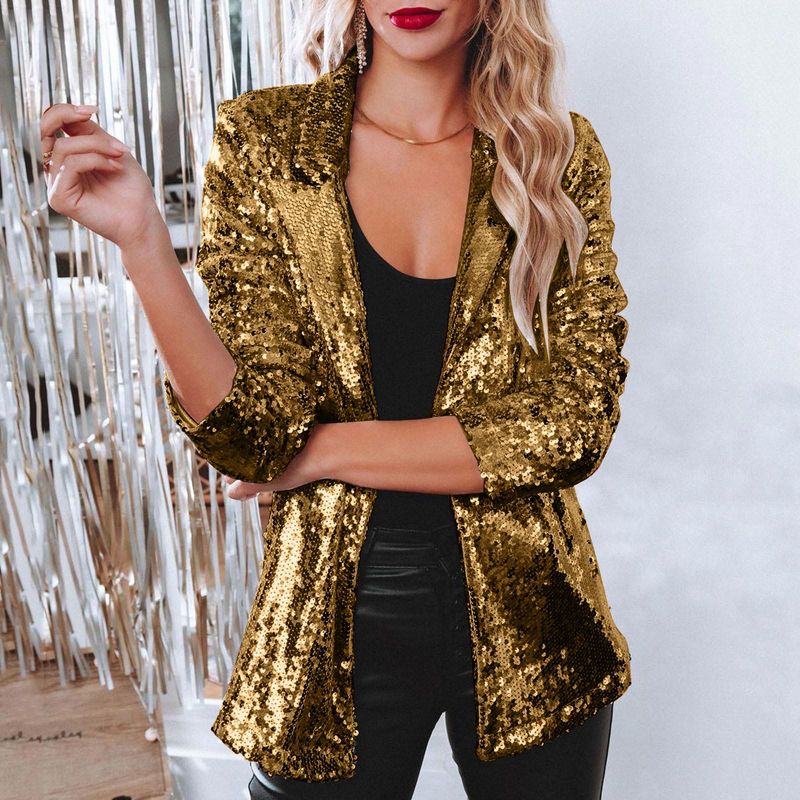 Cardigan stile pendolare piccolo, nuovo, 2025, con colletto polo, manica lunga, paillettes, casual, cappotto da donna_voghion.com