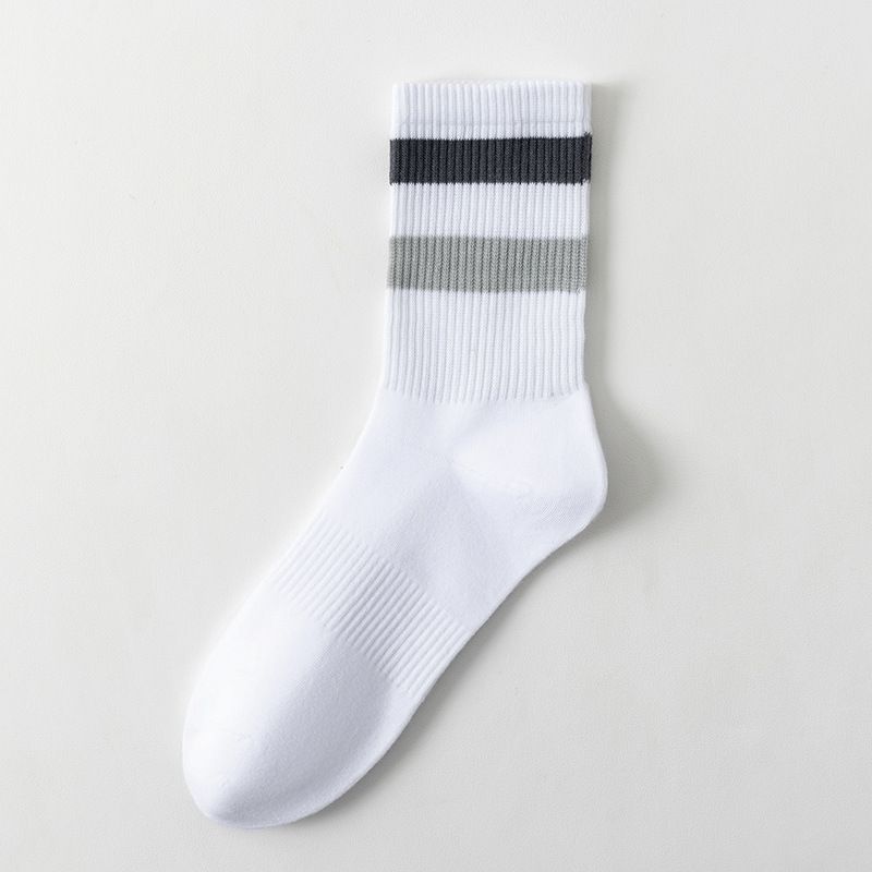 Men's Socks Spring And Autumn Mid Tube Socks Antibacterial Sweat Absorbent Breathable Spring And Autumn Boys Striped White Casual Men's Socks_voghion.com