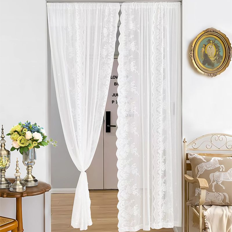 Curtains Embroidered Lace Voile Curtains With Double Ruffles Rod Pocket Sheer Drapes Ready Made Vertical Pattern Window Panels_voghion.com