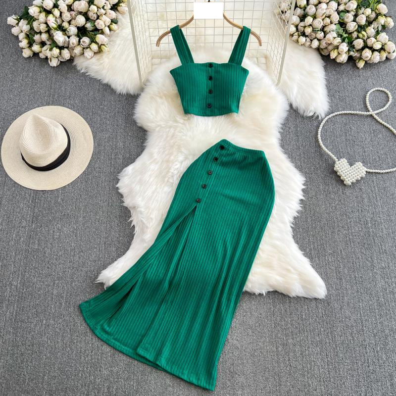 Abito da donna in due pezzi con gilet con cuscino per il seno e abito con scollo all'americana_voghion.com