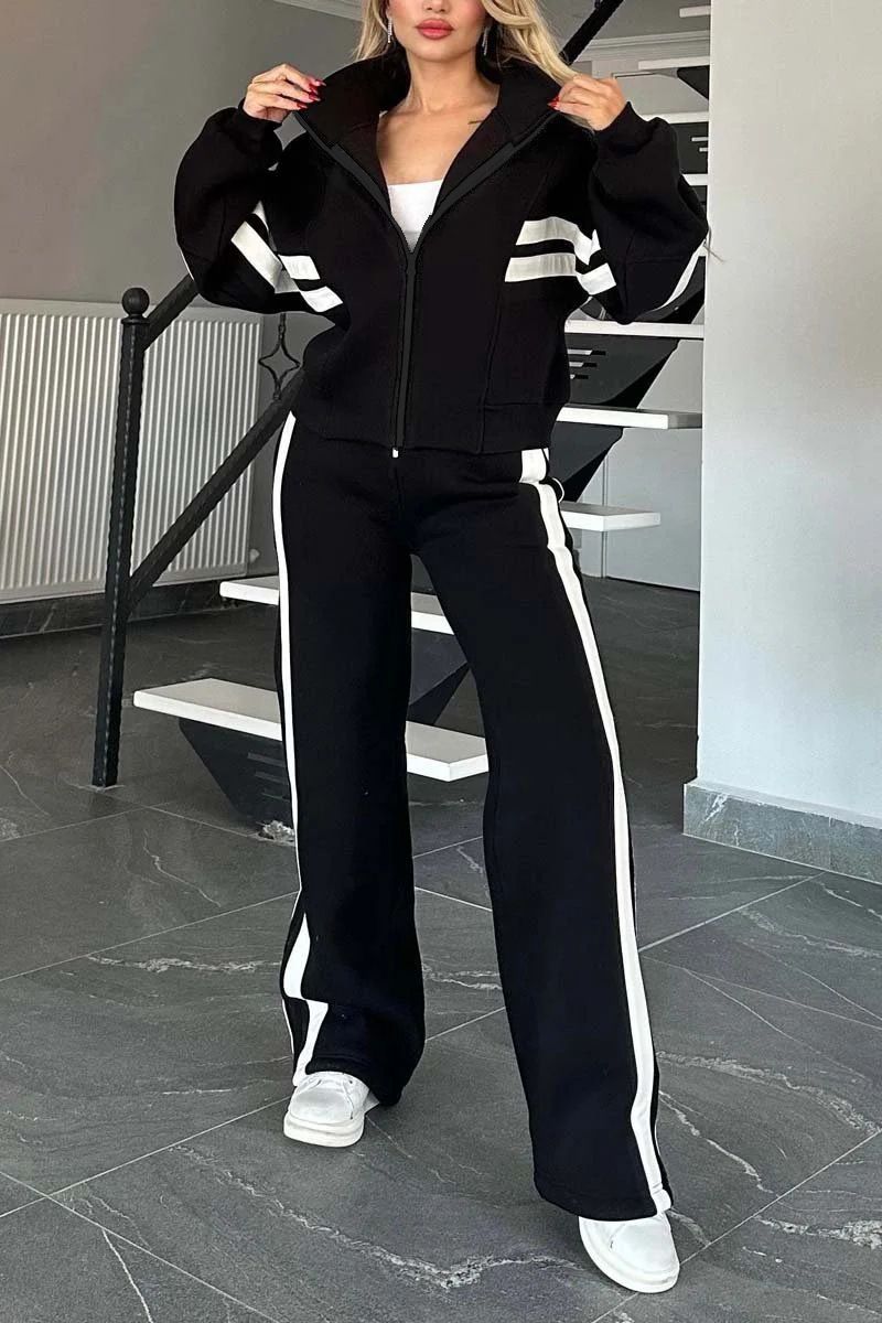 Y2K Striped Zip-Up Tracksuit Set – Trendy Polyester Jogger Outfit For Women, S/M/L/XL/2XL/3XL/4XL/5XL_voghion.com