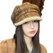 Autumn Winter Versatile Retro Plaid Frayed Beret Korean Fleece-Lined Warm Octagonal British Style Windproof Painter Hat_voghion.com
