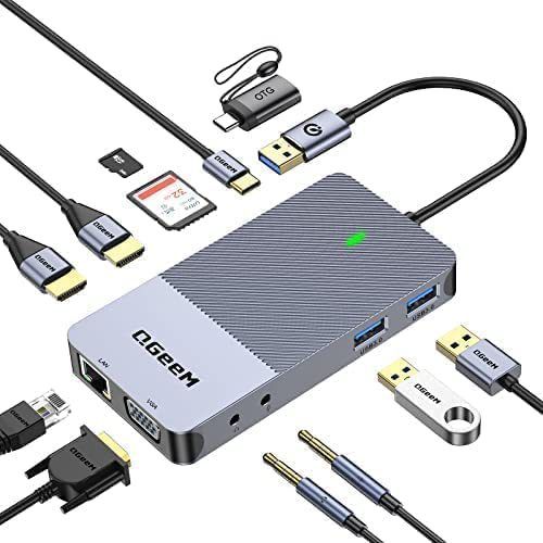 QGeeM 11 in one Type-C docking station, Display k triple display USB hub DL3900_voghion.com