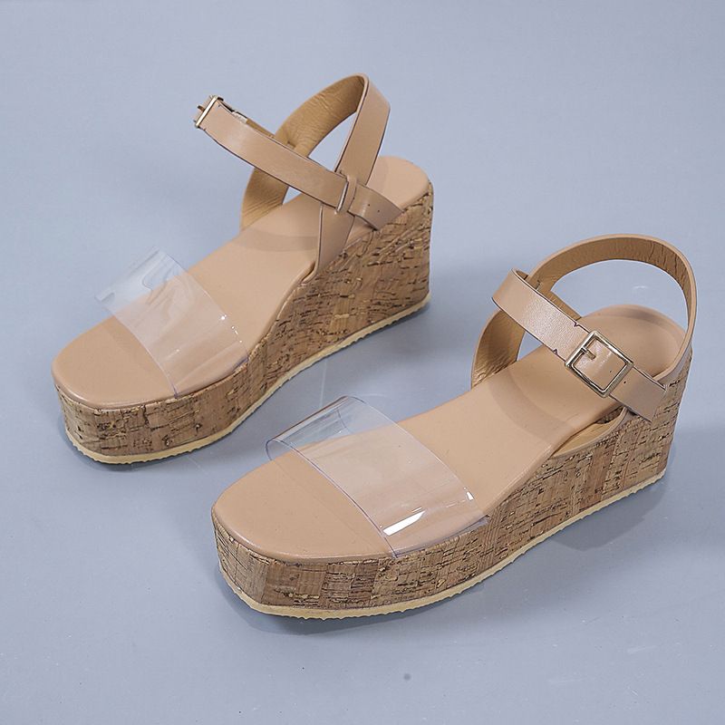 2022 Frühjahr Neue Slope Heel Damen Große Größe 43 Nachahmung Holzsohle Kiefer Kuchen Gestrickte Sandalen_voghion.com