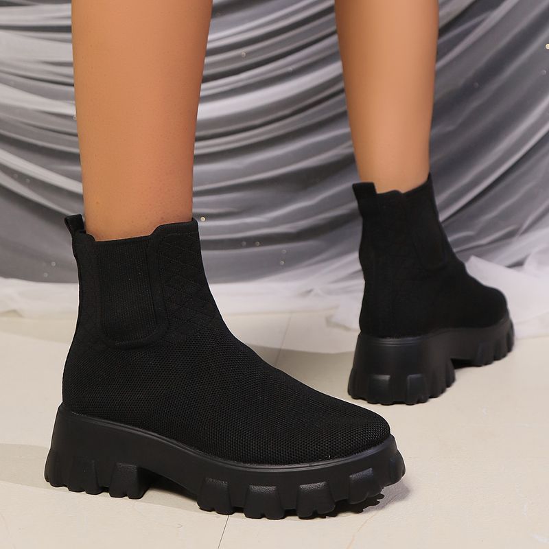 Women's Shoes flying woven casual short boots women 2024 autumn and winter new thick bottom large size one step socks boots_voghion.com