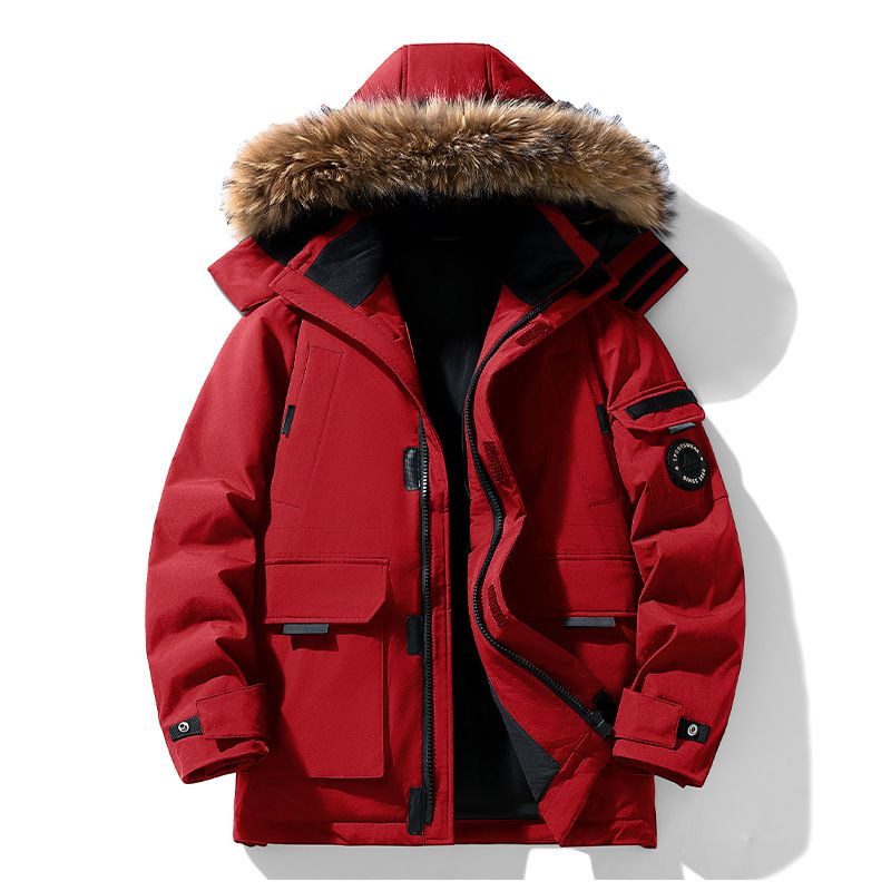 Modischer Winterparka für Herren mit 90 % weißen Entendaunen, langer Mantel mit Kapuze für kaltes Wetter_voghion.com