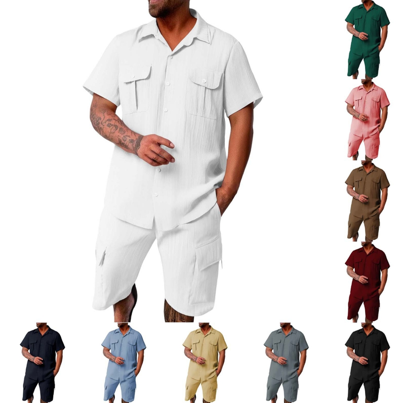 [UrbanMotion] Men's Casual Set - Solid Color Short Sleeve & Shorts | Breathable Loungewear_voghion.com