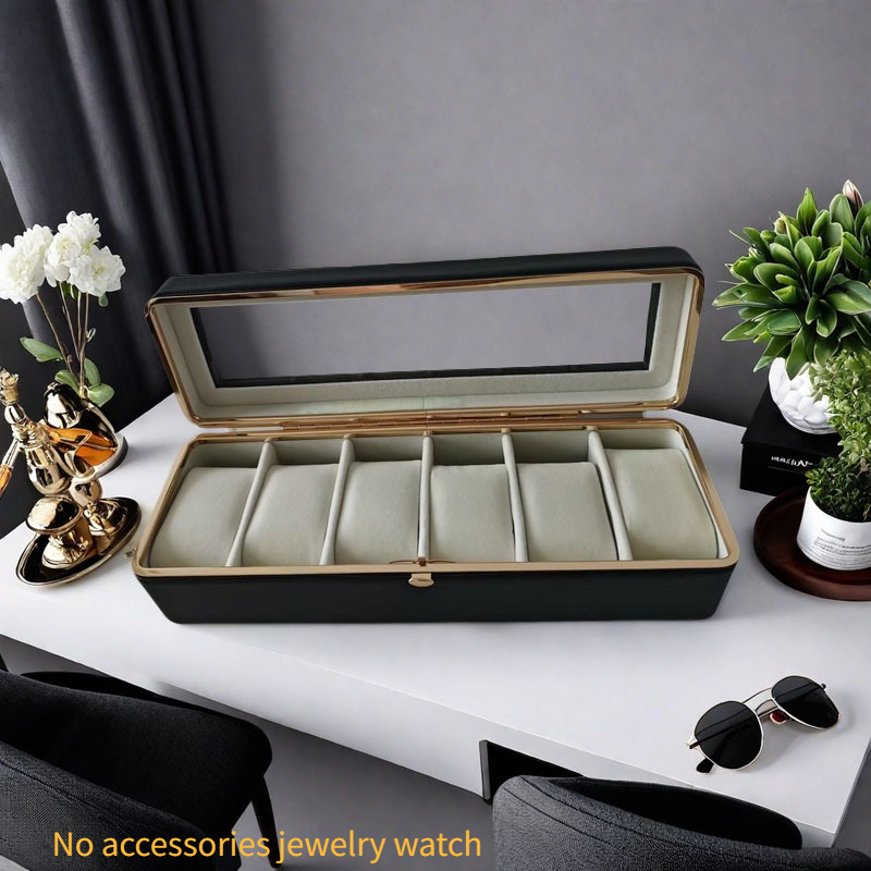 Uhrenbox aus Leder mit Metallrahmen und Glasdach. Uhrenaufbewahrungsbox, Display, Verpackungsbox_voghion.com