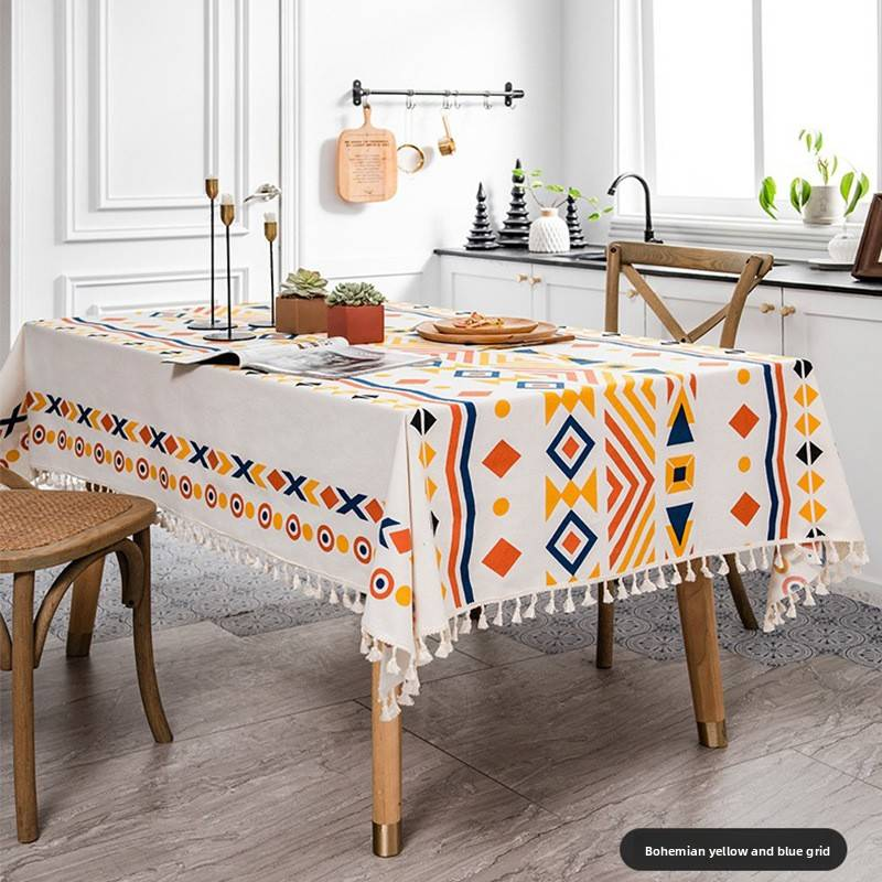 Bohemian Geometric Tablecloth – Polyester Rectangular Table Cover For Dining, Cafe, Party – Non-Slip Stain-Resistant Decor_voghion.com
