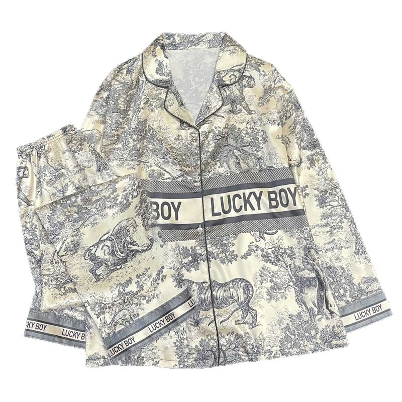 Pyjama femme simple et haut de gamme pour couple, manches longues, en soie glacée, style luxueux et léger, peut être porté à la maison._voghion.com