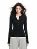 American Style Henry Collar Black Two-Piece Long Sleeve T-Shirt For Women, Autumn And Winter Design Inner Layer_voghion.com