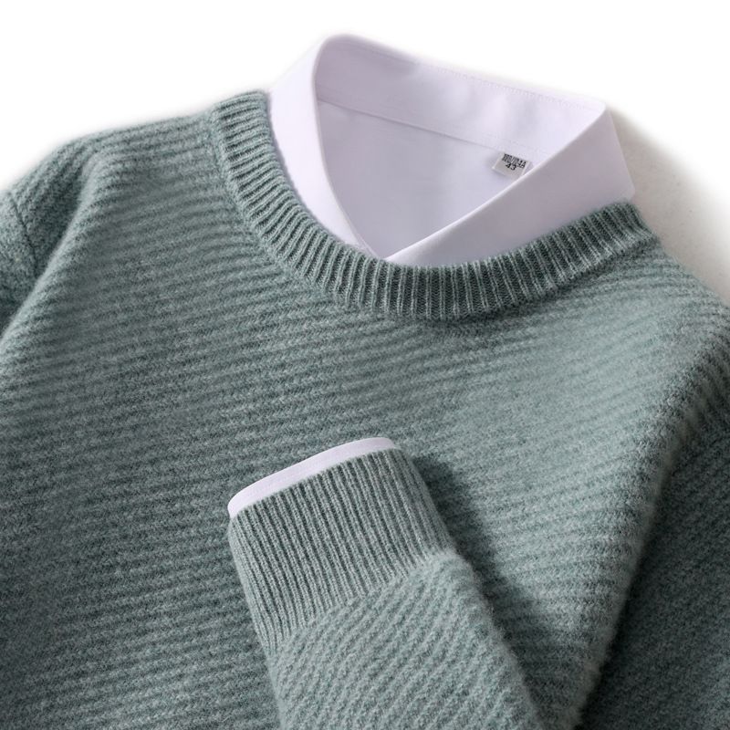 Neuer Herbst- und Winterpullover aus reiner Wolle für Herren mit Rundhalsausschnitt, verdickter Pullover aus Kaschmir mit lockerer Basis für Jugend_voghion.com
