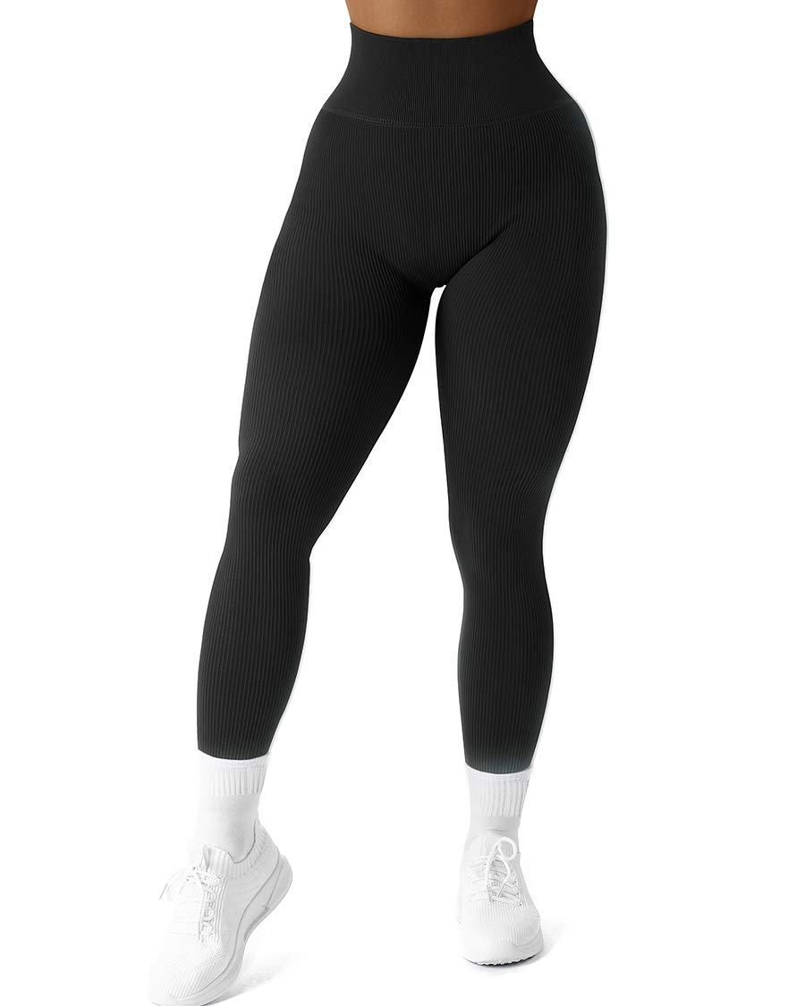 Yoga-Leggings für Damen mit dreidimensionalem Streifenmuster, einfarbig_voghion.com