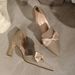 Women's Gold Sandals Fashion Sandals Khaki Shiny Sandals Pointed Sandals Fashion Simple Casual Shoes High Heels_voghion.com
