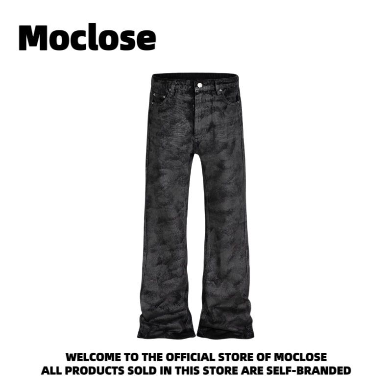 Herren-High-Street-Vintage-Jeans mit Wachsbeschichtung – Lockere Micro-Schlaghose mit weitem Bein und Used-Saum für den urbanen Touch_voghion.com
