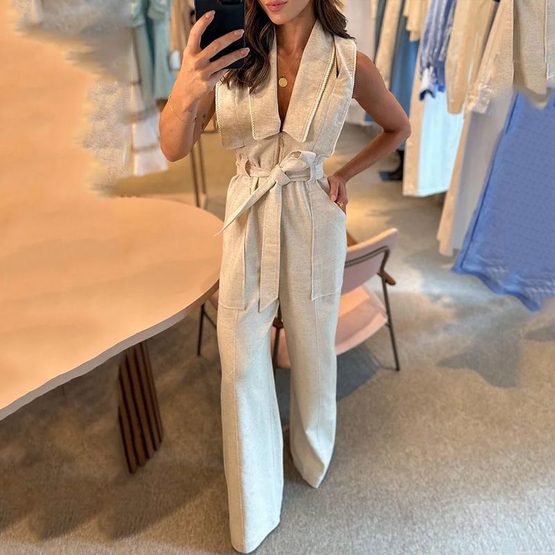 Women's fashion V-neck sleeveless romper_voghion.com