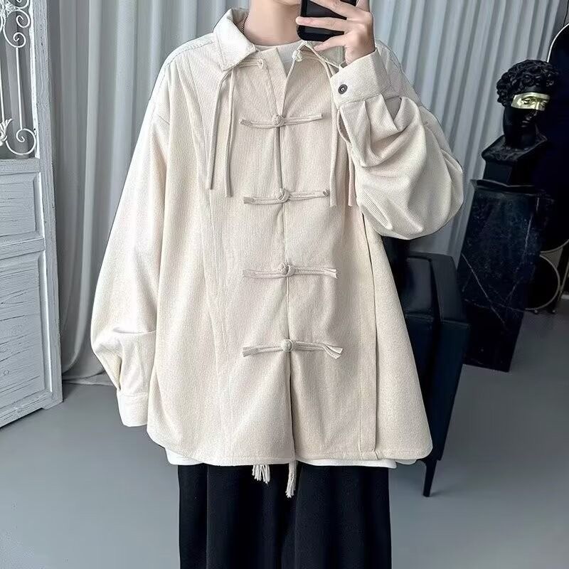Chemise boutonnée à manches longues pour homme, style Hanfu, printemps et automne_voghion.com