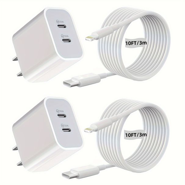 For IPhone Fast Charging, 40W Dual Wall Charger With 10FT USB C Lighing Cable For IPhone14/13/12/11 Pro_voghion.com