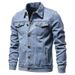 Men's Denim Jacket With Floral Print, Loose Fit Casual Long Sleeve Shirt Coat For Spring & Autumn, Youth Trendy Open Front Coat_voghion.com