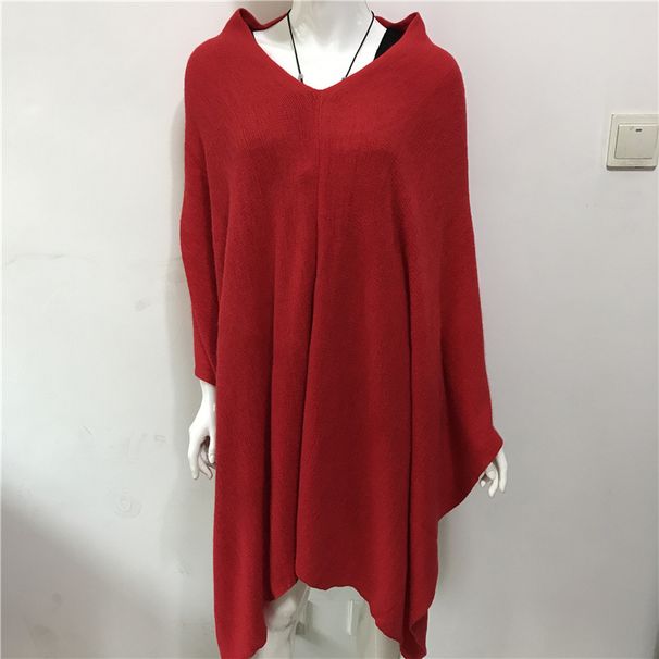 2023 Lazy V-Ausschnitt Pullover Fledermausförmiger Mantel Strickwaren Damen Pullover Top Schal Mantel_voghion.com