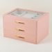 Schmuckschatulle – 3-stufige Aufbewahrungsbox aus PU-Leder mit Glasplatte für Halsketten, Ohrringe und Goldschmuck (Weiß/Rosa, 25 x 18 x 16 cm)_voghion.com