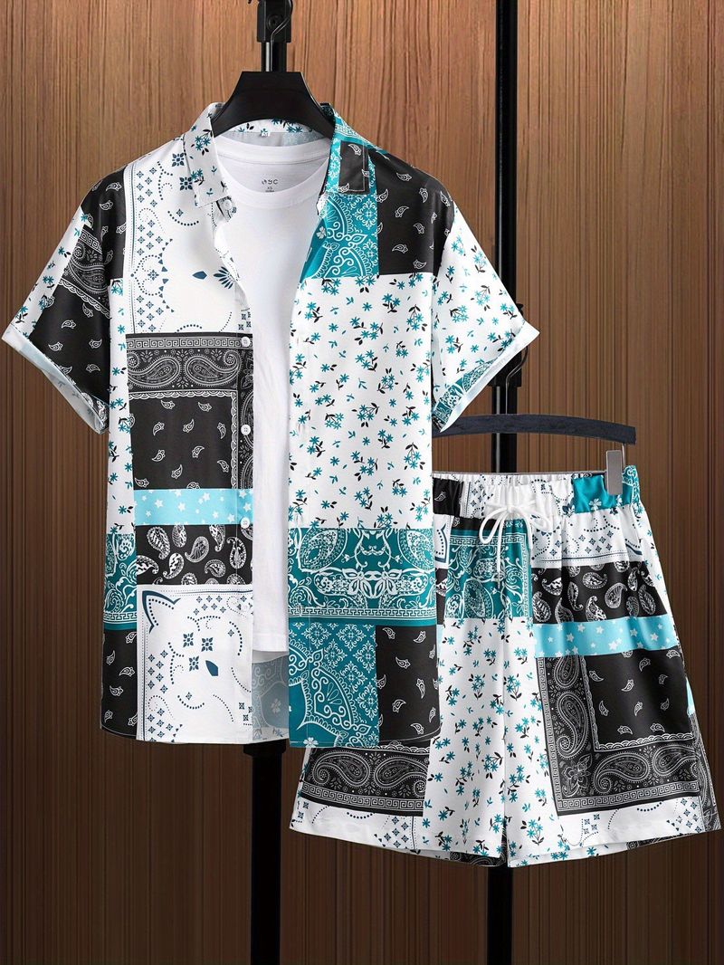CT 2025 Nieuwe herenset strandstijl zomer Hawaiiaans casual bloemenoverhemd_voghion.com