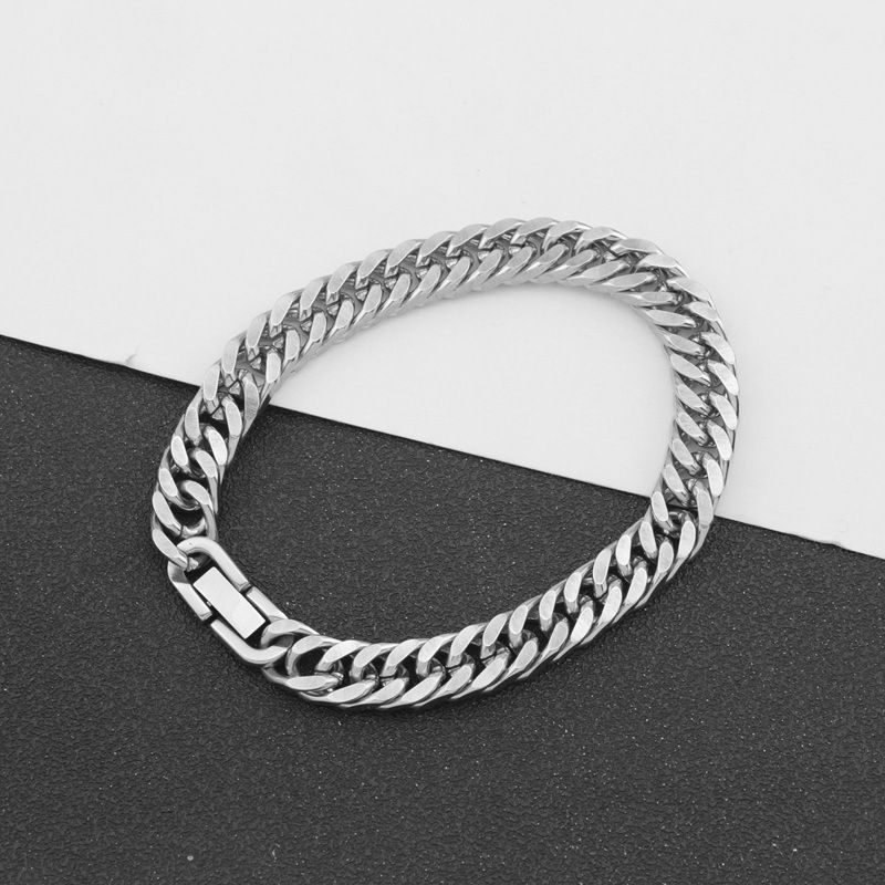 Bracciale Hip Hop in acciaio inossidabile con luce di nicchia, di lusso, unisex, intrecciato, lucido, a quattro lati, con doppia chiusura e catena cubana_voghion.com