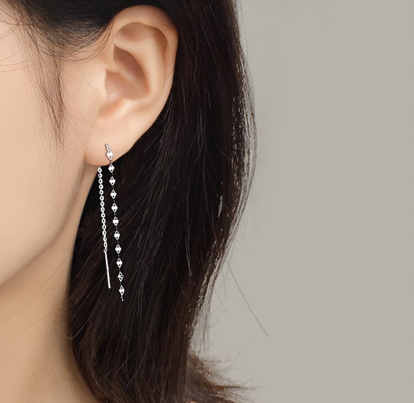 Kolczyki z frędzlami i zawieszkami w kolorze srebra próby 925, długi łańcuszek, prezent TH3_voghion.com