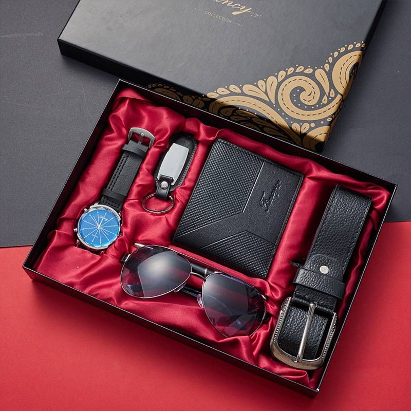 Nei Herrenuhr Luxus Sonnebrëller Schlësselanhänger Portemonnaie Rimm Bic Set Moud Business Quartz Armbanduhren fir Männer Kaddo Set_voghion.com