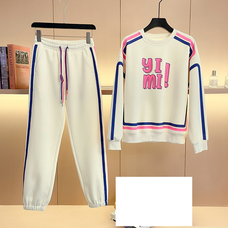 Women's clothing street casual sports suit for women spring new round neck letter sweatshirt sweatpants running two-piece suit trendy_voghion.com