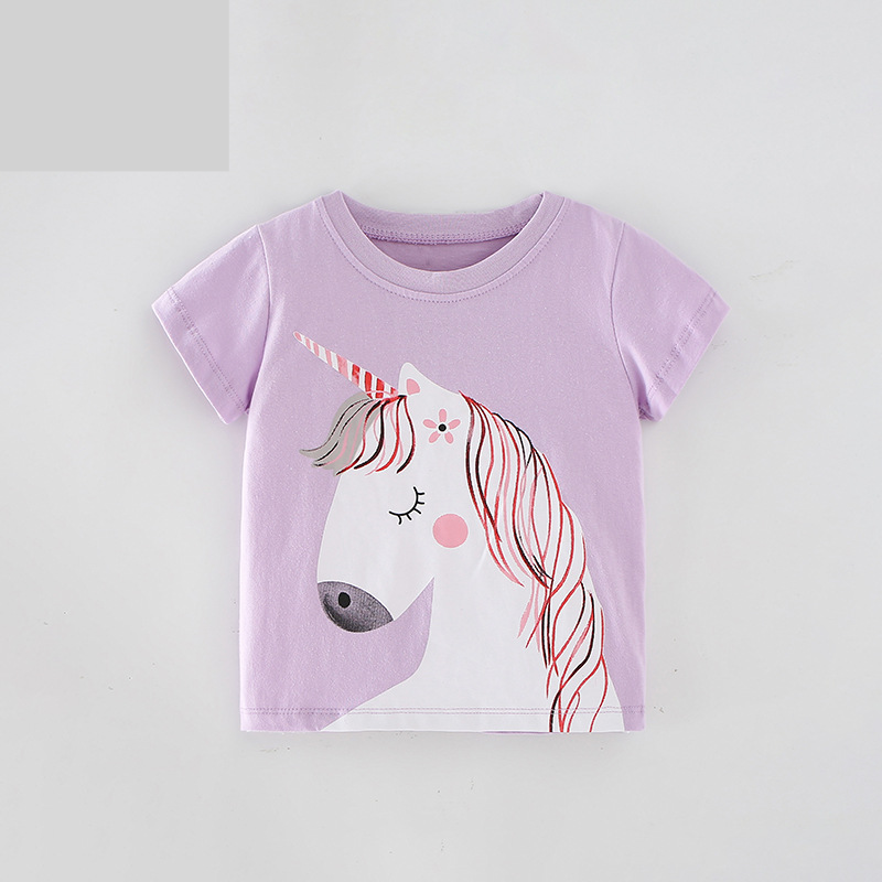 Kid's Clothing Girls T-shirt short sleeved pure cotton 2024 summer children's clothes cute cartoon round neck tops children's clothing_voghion.com