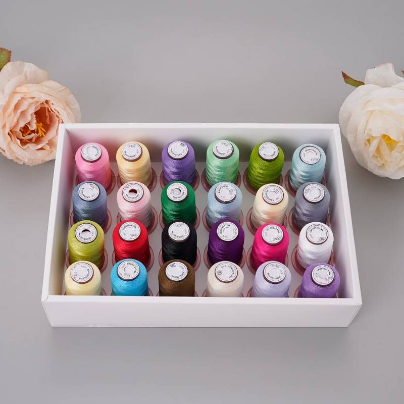 Ață de brodat din poliester colorat multifuncțională 120D, 550 de yarzi, set de 24 de culori_voghion.com