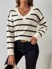 Maglione elegante a righe con spalle scese – Pullover oversize da donna, morbido e traspirante_voghion.com