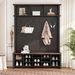 ON-TREND Farmhouse 4-in-1 Hall Tree With 6 Hooks, Practical Walnut Entryway Bench With Adjustable Shelves, Wooden Style Rustic Shoe Organizer With 16 Open Compartments For Mudroom, Living Room, Black_voghion.com