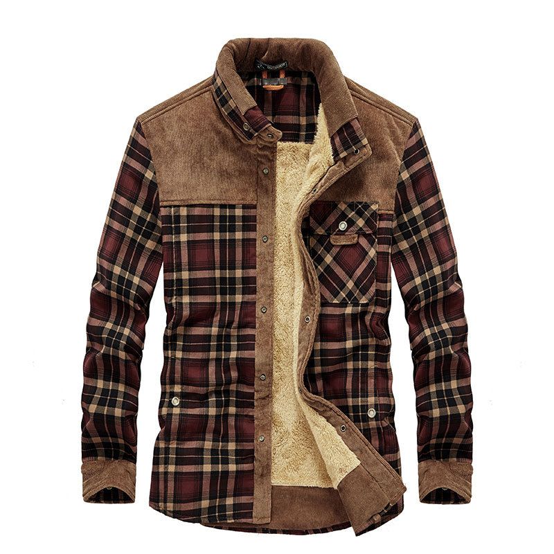 Neue Herbst-Winter-Hemden für Männer mit Plüsch-Langarm-Plaid, verdickter und warmer Lamm-Kaschmir-Strickjacke, Herrenhemd_voghion.com