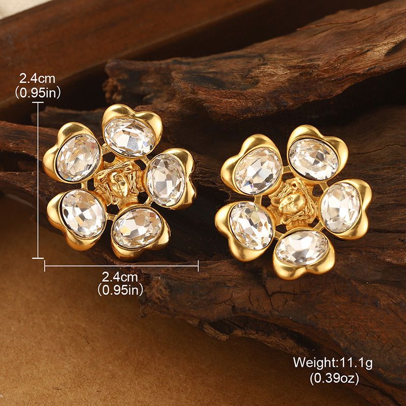 Retro Flower Earrings Rhinestone Earrings For Women Summer Versatile Temperament High End Light Luxury Niche New Earrings_voghion.com