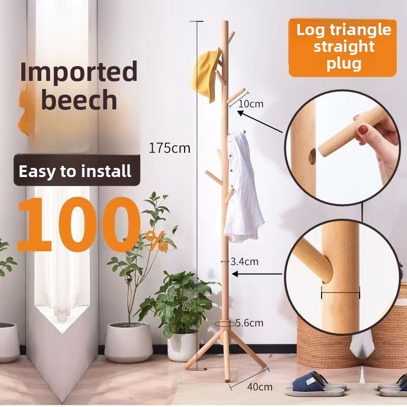 Solid Wood Coat Living Simple Rack Hanger Room Clothes Bag Dormitory Home Bedroom Floor Standing_voghion.com