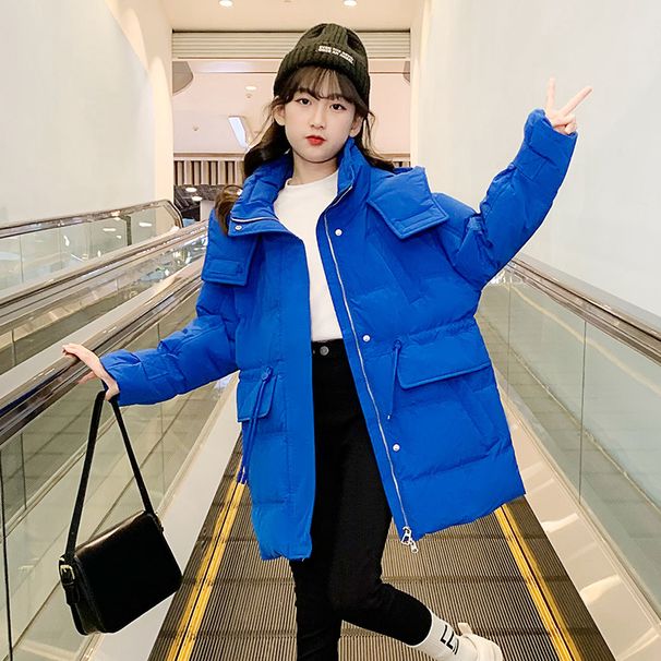 Korean-Style Girls' Long Puffer Coat – Premium Polyester Winter Jacket With Hood (130-170cm, High Neck, Windproof, Machine Washable)_voghion.com