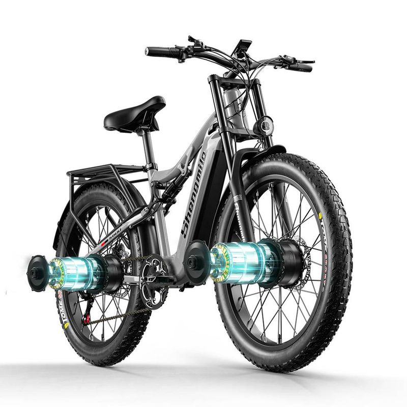 Shengmilo elektrinis dviratis suaugusiems, E-kalnų dviratis, du varikliai, 48 V, 17,5 Ah, 840 WH baterija, 26 plačia padanga, S600, 2000 W_voghion.com