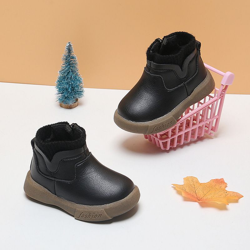 Children's Ankle Boots Baby Shoes Baby Soft Soled Cotton Shoes With Fleece Toddler Shoes Boys' Leather Shoes_voghion.com