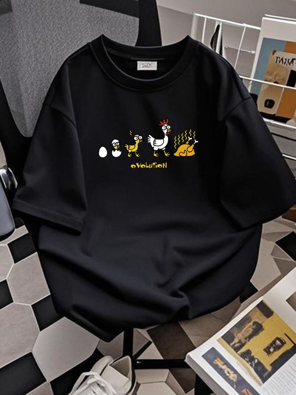 T-SHIRT DIVERTENTE Ovolution Chicken Evolution Joke Party Natale Regalo di Natale T-shirt Top Elegante Top Morbido per l'uso quotidiano Estate Stretched_voghion.com