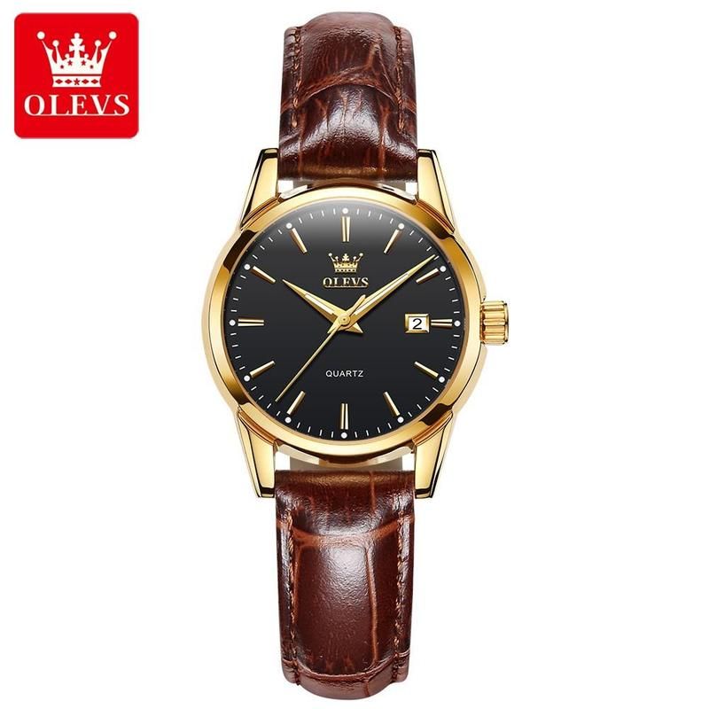 【1 års garanti】OLEVS Dameure Æstetisk Original Vandtæt Quartz Læder Vandtæt Lysende Ur Dameur Med Æske L6898 Rotundity Fashion_voghion.com