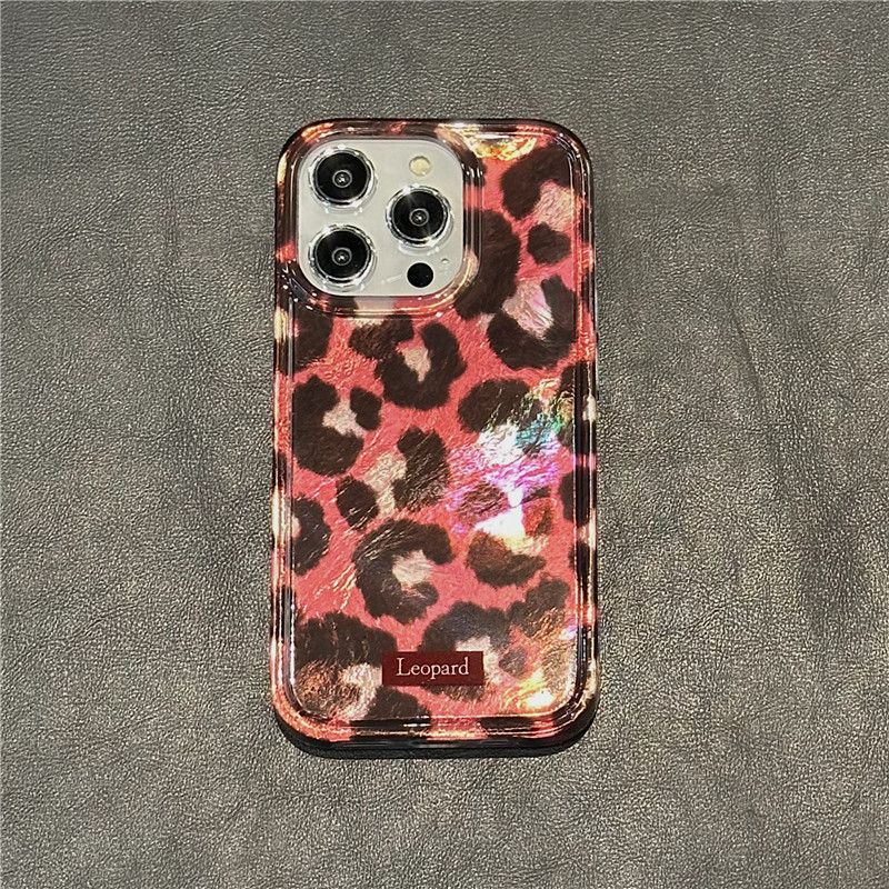 Custodia IMD con stampa leopardata bifacciale per iPhone 16 Pro Max, 15 Pro, Hot Girl Pink 14_voghion.com
