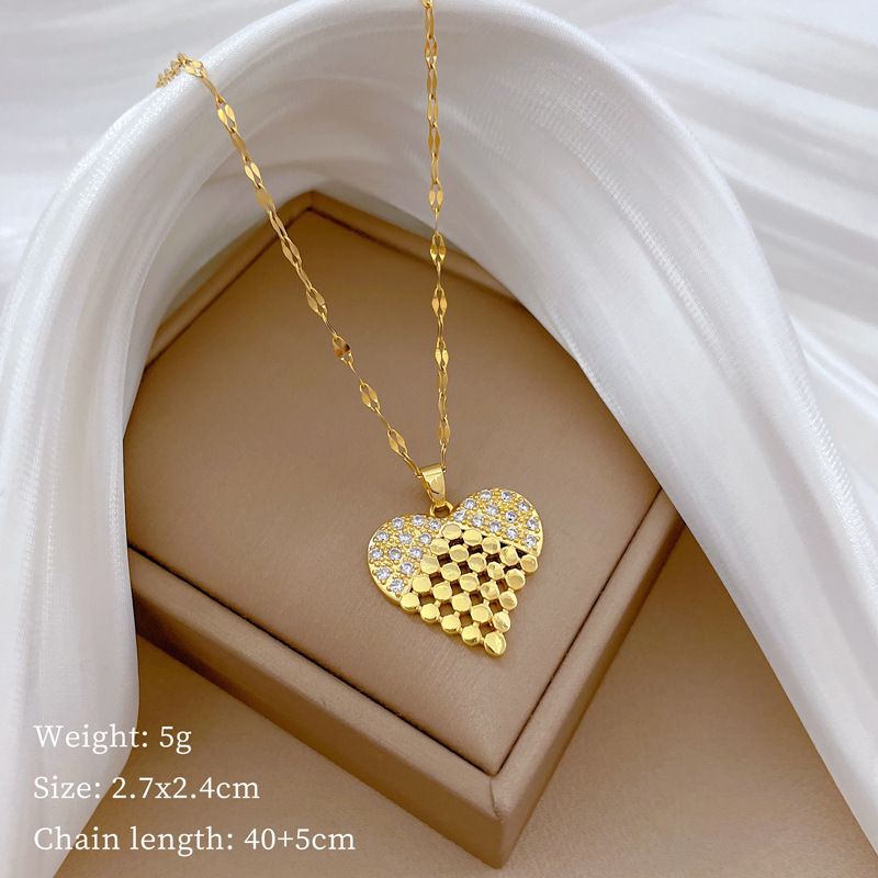 Hohl [Titanstahl] Herz Leicht Luxus Temperament Wunderschöne Volldiamanten Halskette Damen Vielseitiges Halsband Titan [Stahl] Stahl] [ [Stahl]_voghion.com