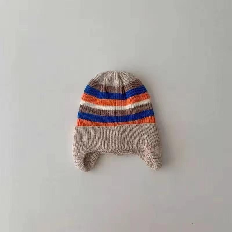 Winter Baby Knitted Hat Korean Striped Rainbow Children's Hats Toddlers Colorful Children's Warm Ear Protection Hats for Boys and Girls_voghion.com
