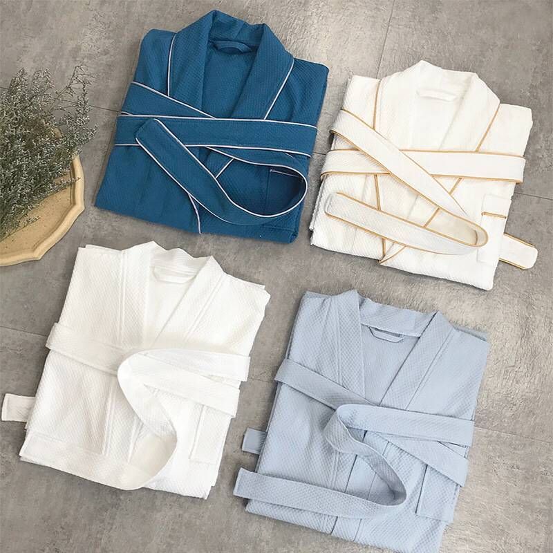 Luxury White Summer Bathrobe - Lightweight & Breathable (Diamond Waffle Weave, Spa & Sauna Use, Hotel Grade)​_voghion.com