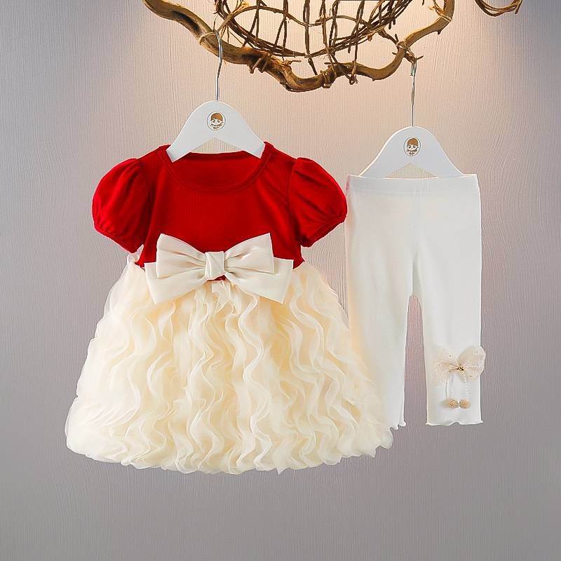 Robe d'été à manches courtes pour fille, ensemble de jupe à gâteau pour bébé fille, ensemble de jupe de princesse._voghion.com