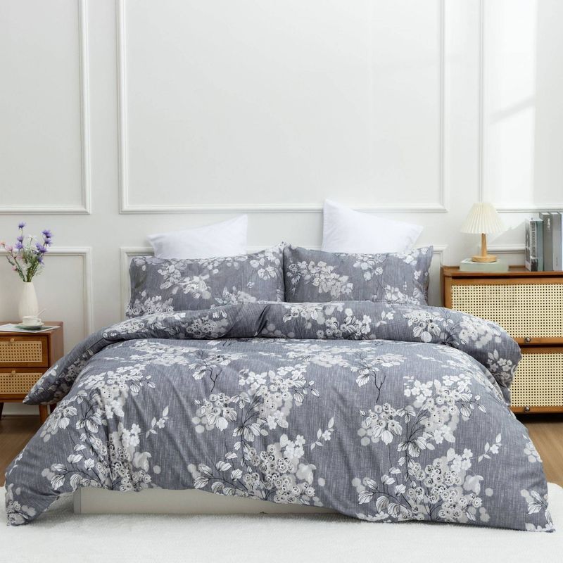 Set copripiumino floreale di lusso minimalista (3 pezzi) - Elegante stampa floreale in misto cotone di alta qualità, morbido e traspirante_voghion.com